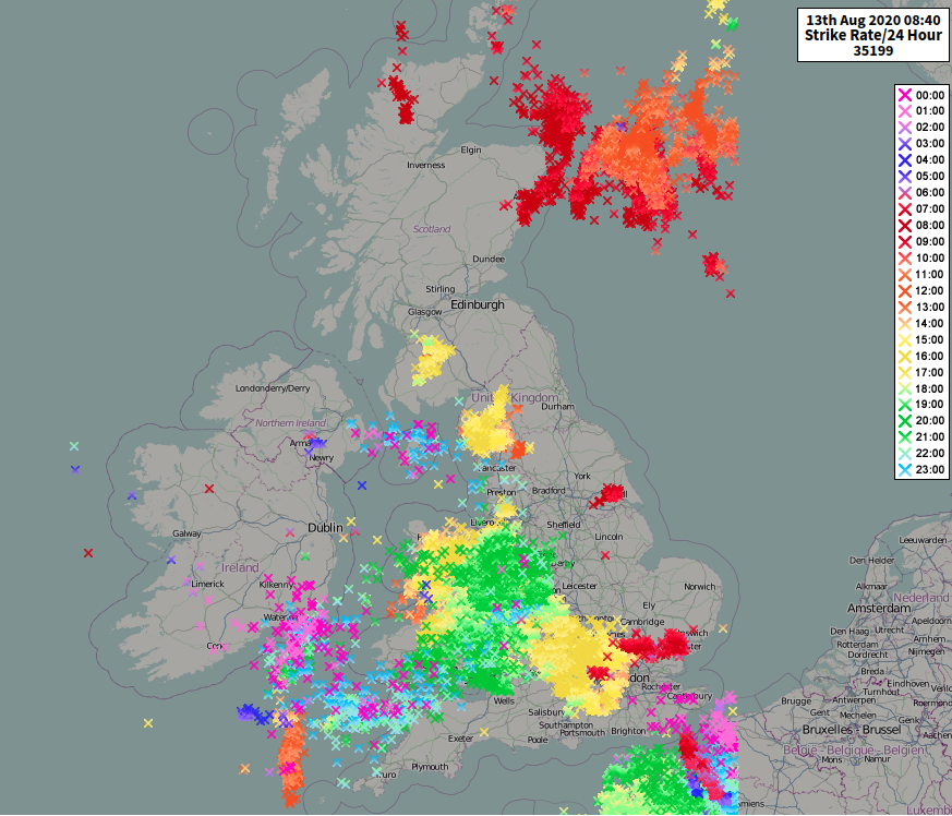 Lightning strikes during the last 24 hours