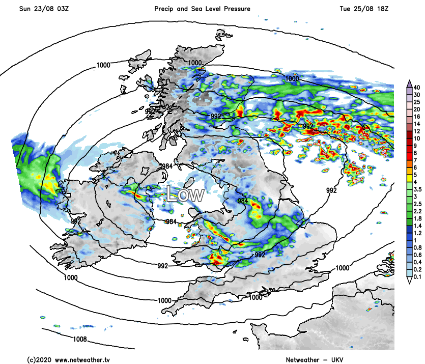 Low pressure over the UK on Tuesday