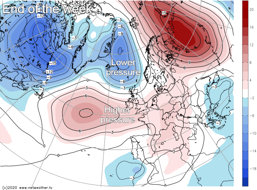 High pressure building towards the south of the UK at the end of the week