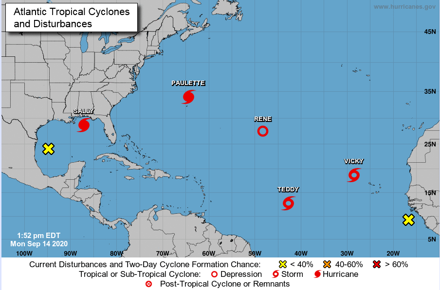 Five tropical cyclones in the Atlantic basin at one time