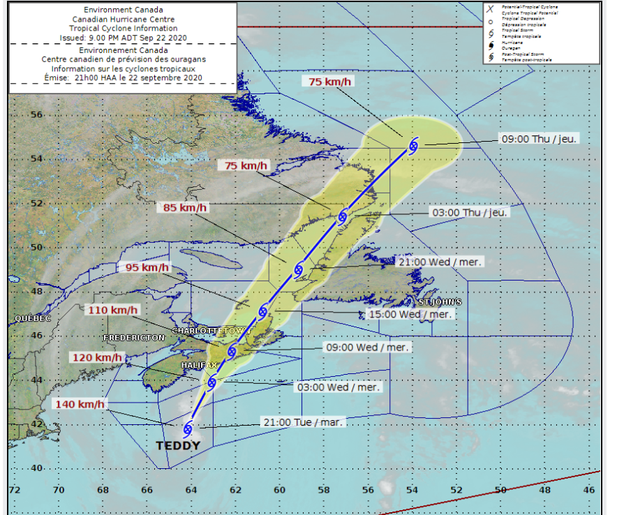 Hurricane Teddy post tropical track Canada