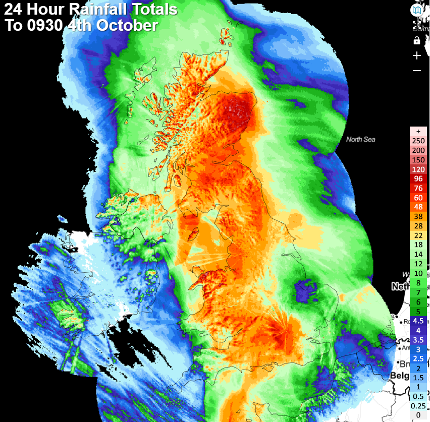 24 hour rainfall totals