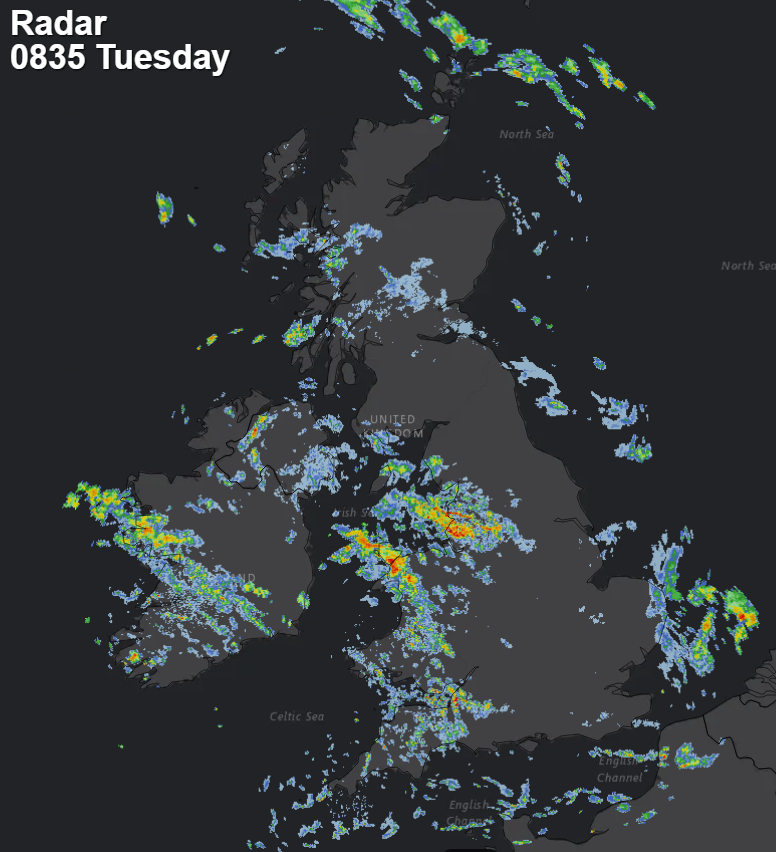 Weather radar on Tuesday morning