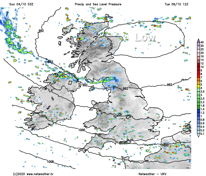Low pressure east of Scotland on Tuesday