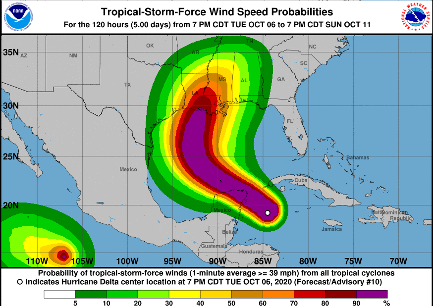 Hurricane Delta Yucatan and Gamma