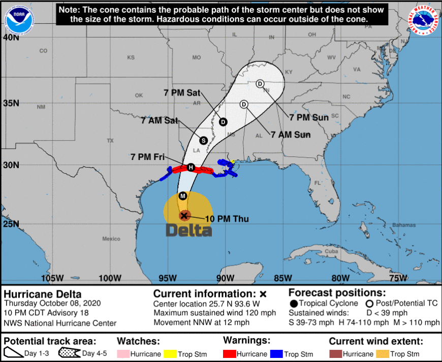 NHC Hurricane Delta track