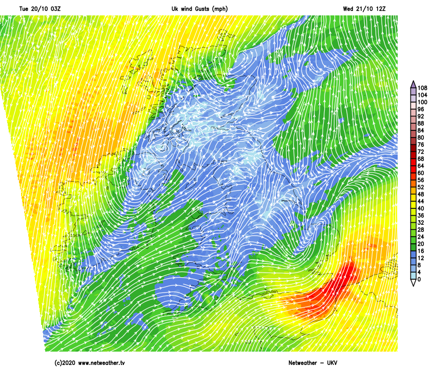 Wind forecast for Wednesday