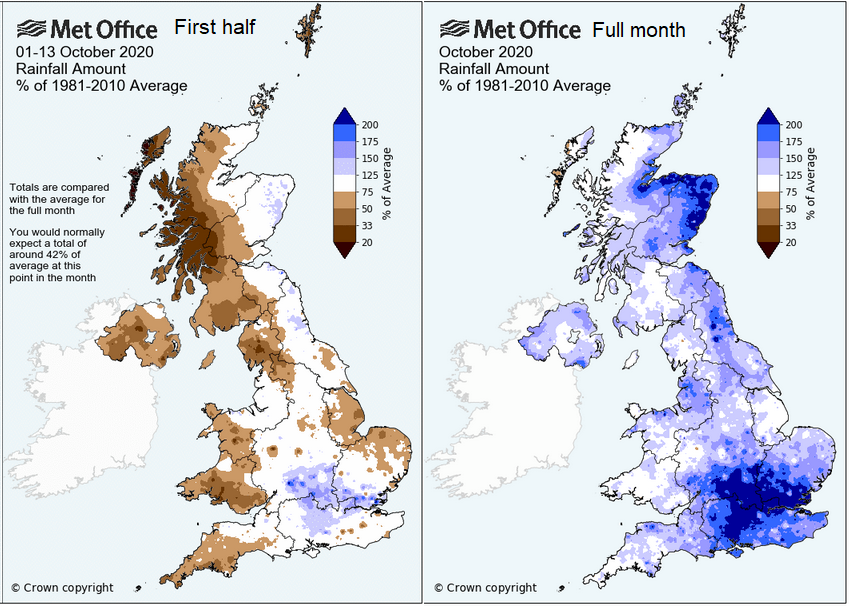 October 2020 rainfall UK