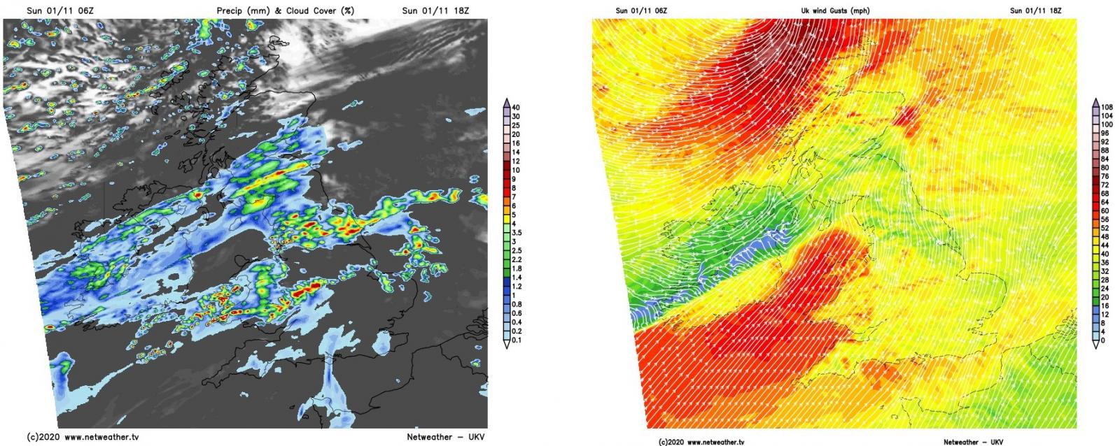 Wind and rain on Sunday evening