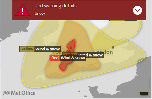 Red warning Snow BEast from the East