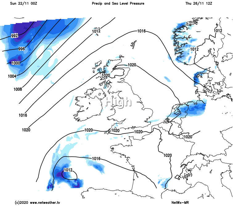 A ridge of high pressure on Thursday