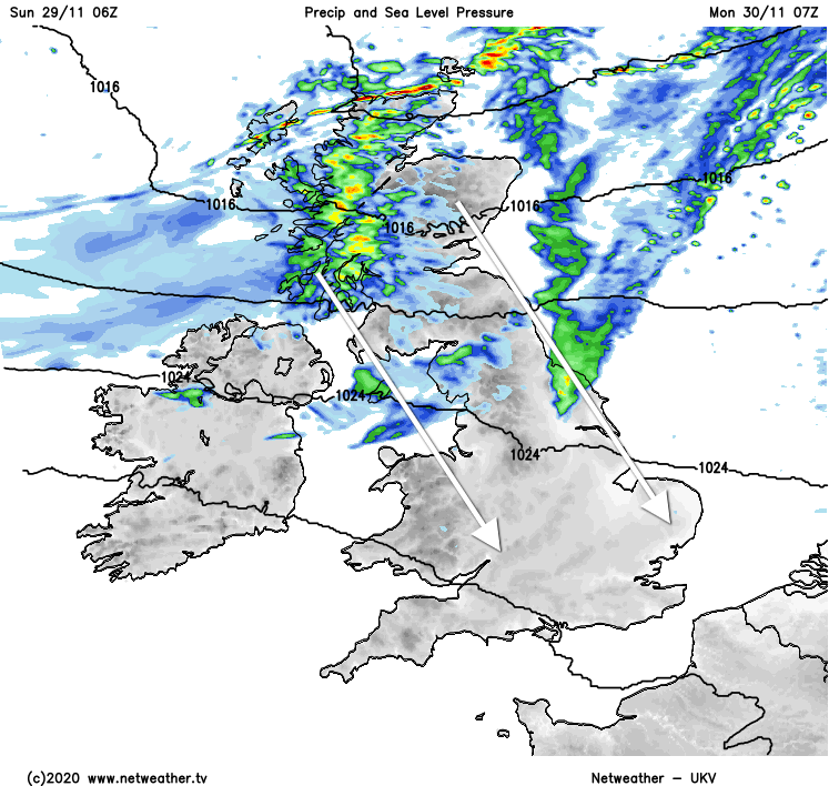 Rain moving southeast on Monday