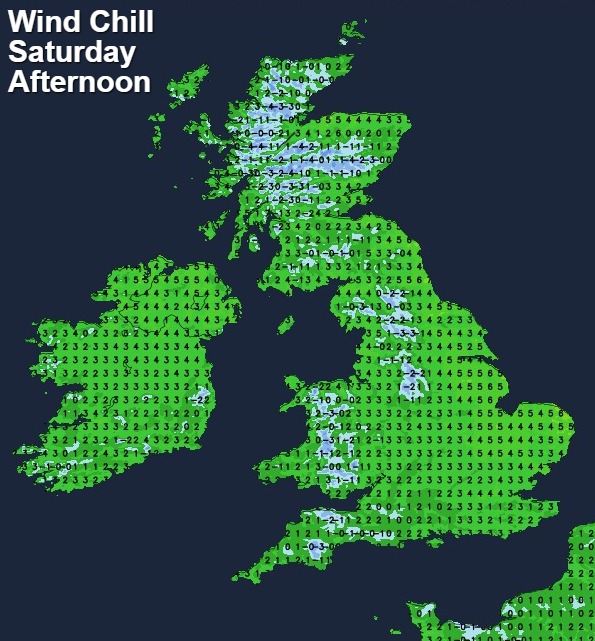 Wind chill temperatures on Saturday afternoon