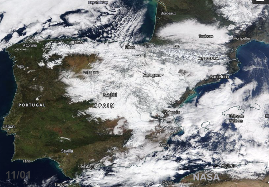 Iberia Snow cover after Filomena Madrid 