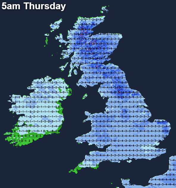 Very cold start to Thursday