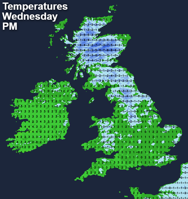 Temperatures on Wednesday afternoon
