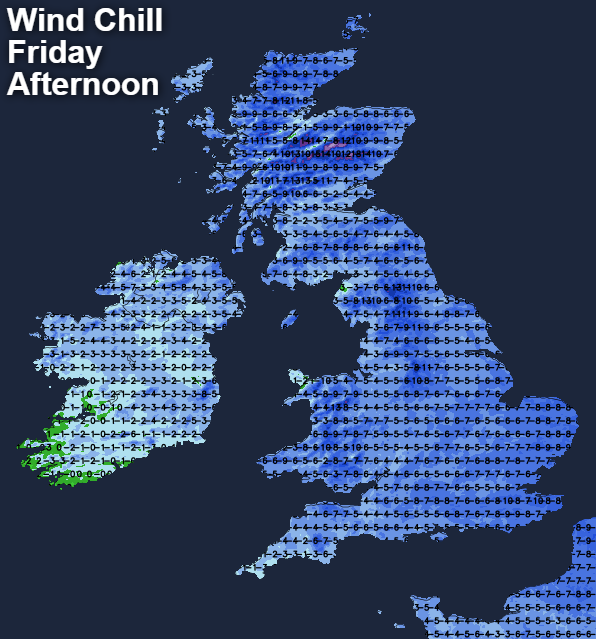 Wind chill on Friday afternoon