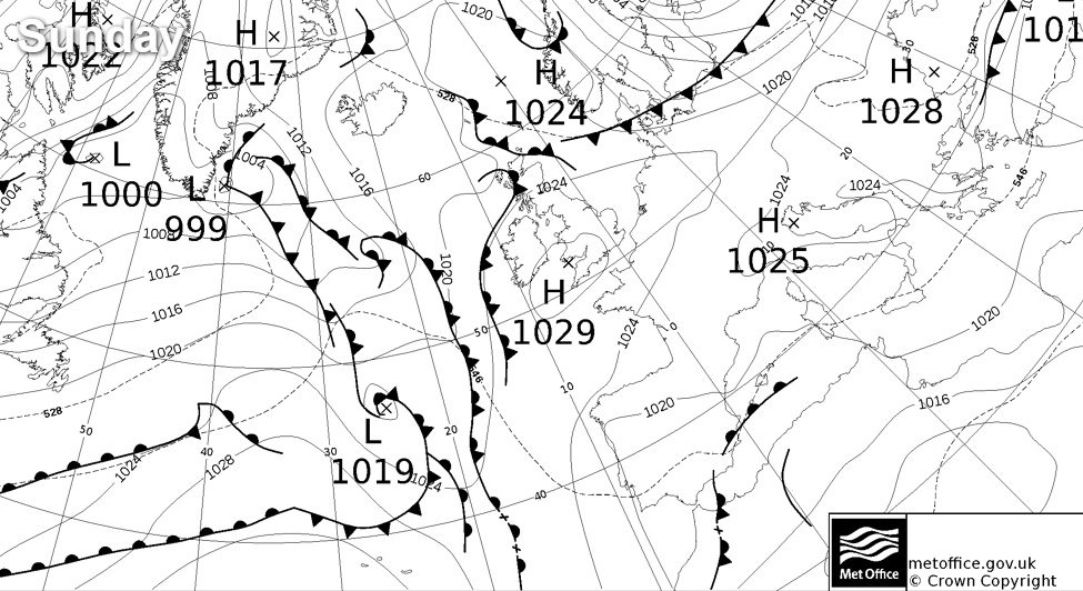 High pressure sinking south on Sunday