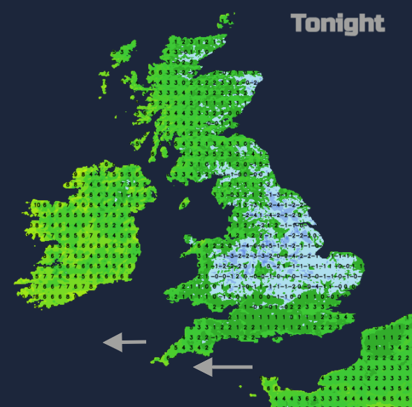 UK weather night time temperatures