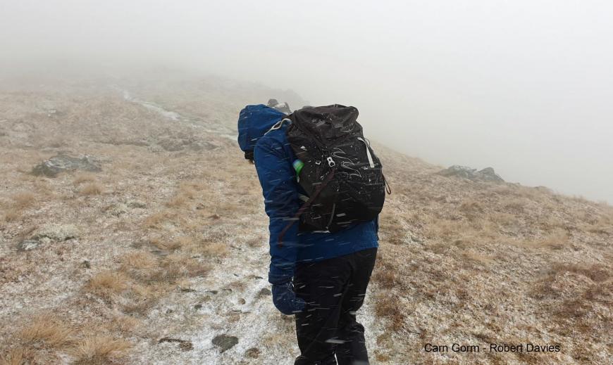 Walker in the snow Carn Gorm
