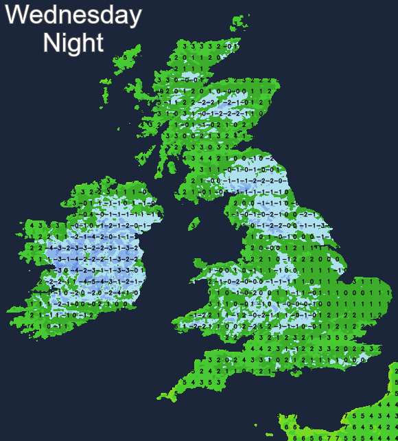Widespread frost on Wednesday night