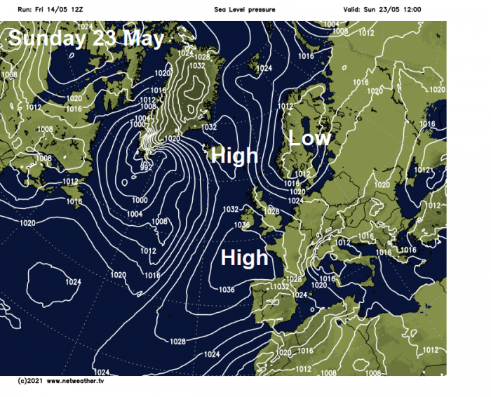 Pressure map for Sunday 23rd May