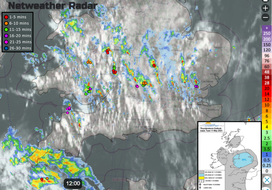 Thunderstorms and lightning strikes