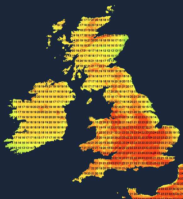 Temperatures on bank holiday Monday