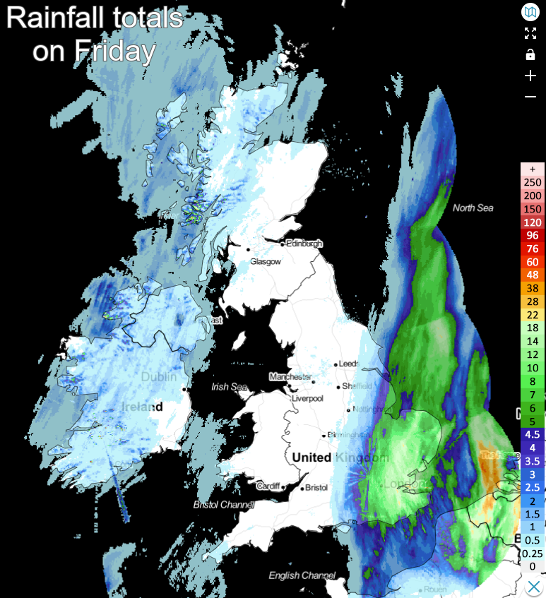 Rainfall totals on Friday