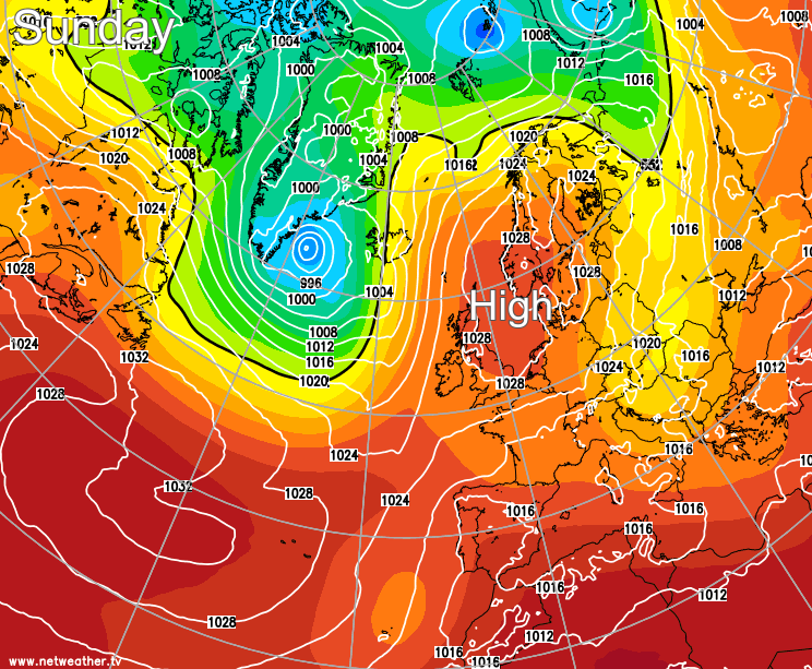 High pressure in the North Sea bringing the fine warm weather