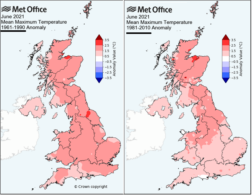 June UK 2021 warmer than average