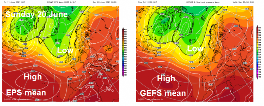 ECMWF and GFS means for Sunday 20th June