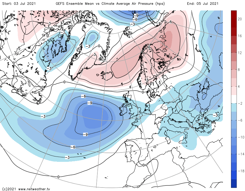 Atlantic low pressure moving in at the weekend