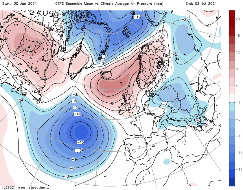 High pressure to the north of the UK dominating the weather during the second half of the week