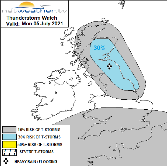 Thunderstorm risk UK Scotland England July