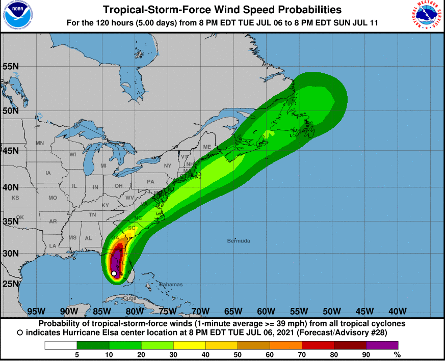 Tropical storm elsa winds