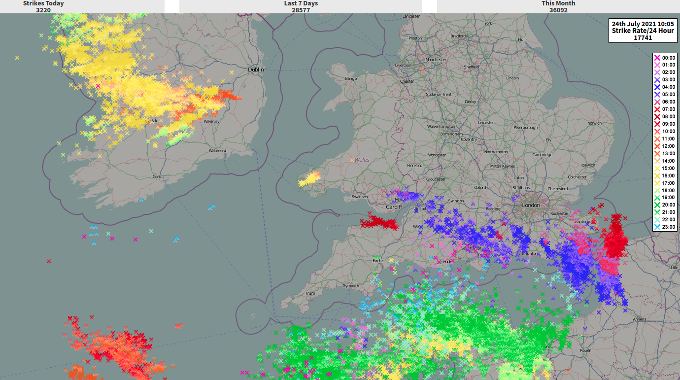 Lightning Strike Map Last 24 Hours Thundery Breakdown Underway But Still Some Last Minute Sunshine And Warmth  This Weekend