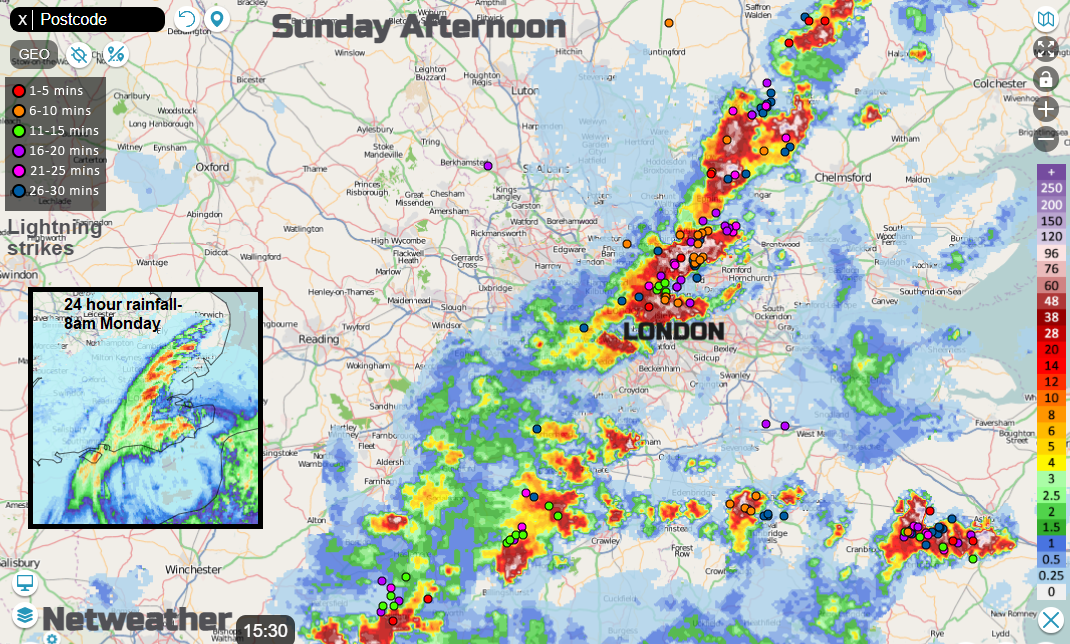 Thunderstorms leading to flooding Sunday 25th