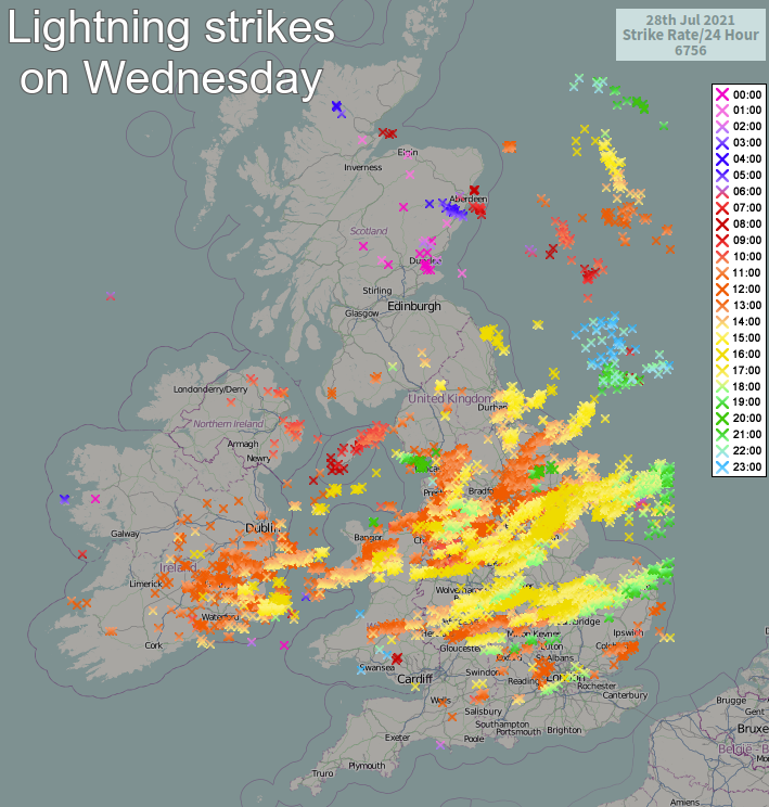 Lightning strikes detected on Wednesday