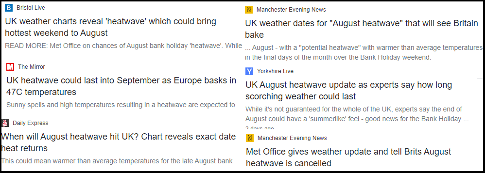 UK heatwave headlines