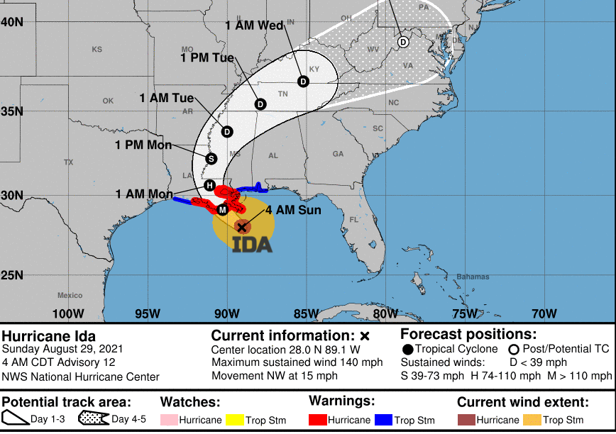 Hurricane Ida path