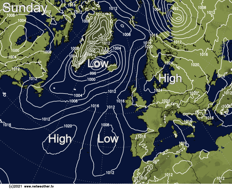 High pressure to the east of the UK