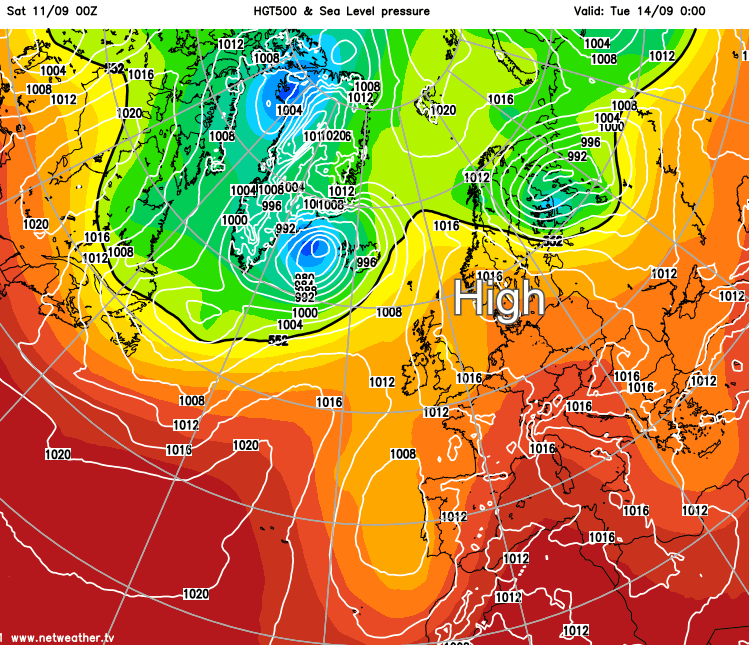 High pressure over Scandinavia on Tuesday