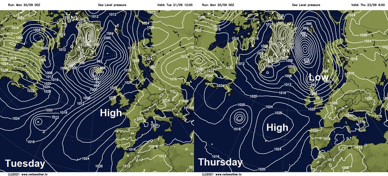 Changes in the pressure pattern this week