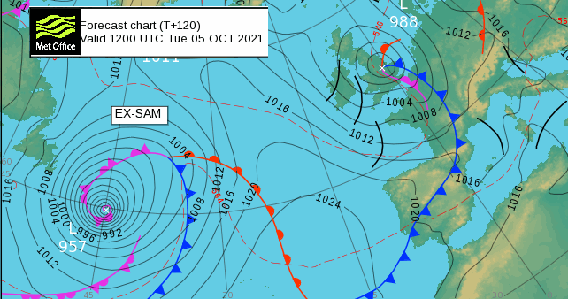 ex hurricane Sam low pressures UK