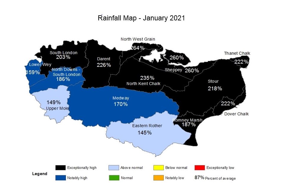Southeast and London January rainfall map
