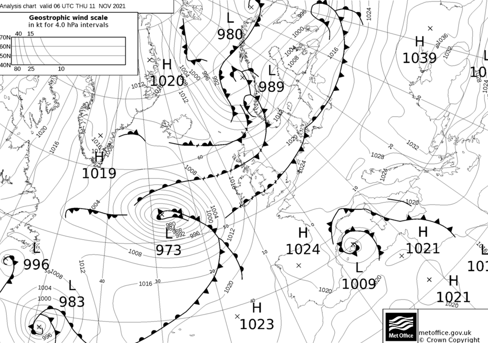 Weather chart for Thursday