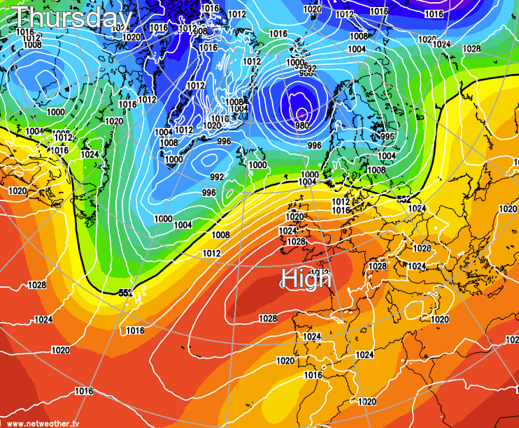 Thursday - high pressure still over the south of the UK