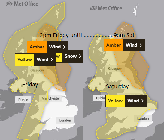 Met Office amber warning winds Storm Arwen