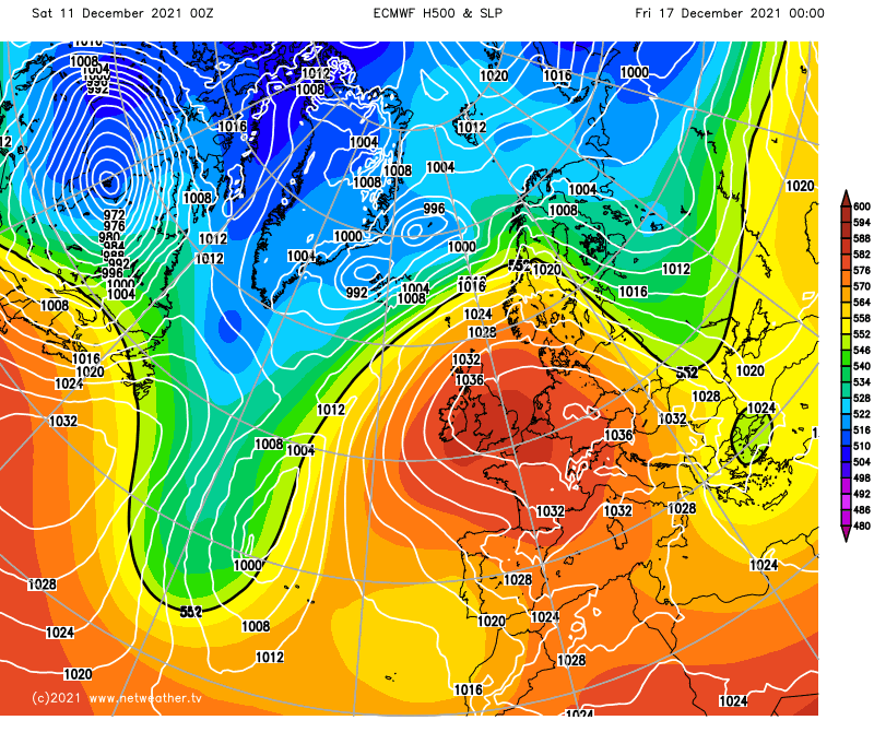 ECMWF model showing high pressure building up across the UK later next week